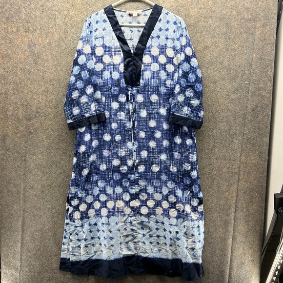 Oscar de la Renta Dress Womens Large Blue Polka Dot Pink Label Japan Kimono - Picture 1 of 12